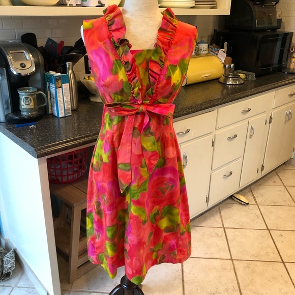 Vintage 60s Ruffled Empire Waist Dress - Picture 2 of 5